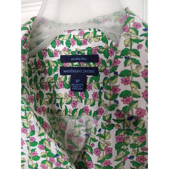 Westbound Woman 6p Shirt Collared Button V Neck Green Floral 3/4 Sleeve - Picture 3 of 10